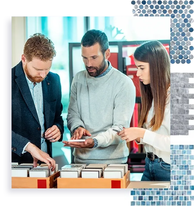 3 People Looking at Tile Samples